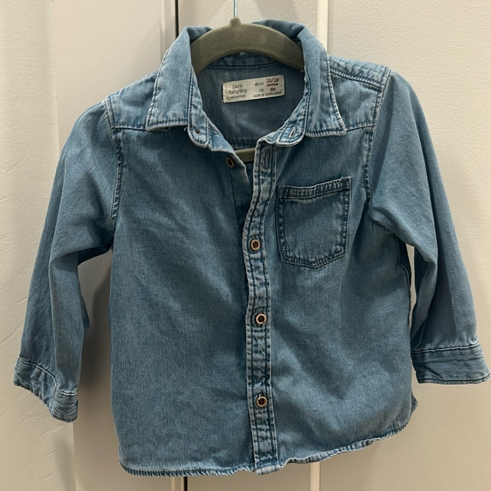 Zara used like new baby boy long sleeve denim collared shirt